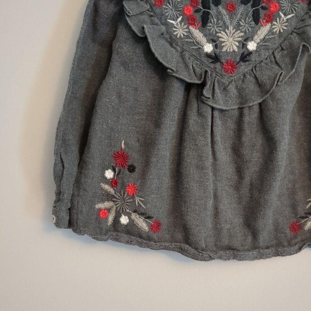 Zara Gray Gray Floral Embroidered Long Sleeve Top - Baby Girls 12/18 Months - Picture 3 of 7